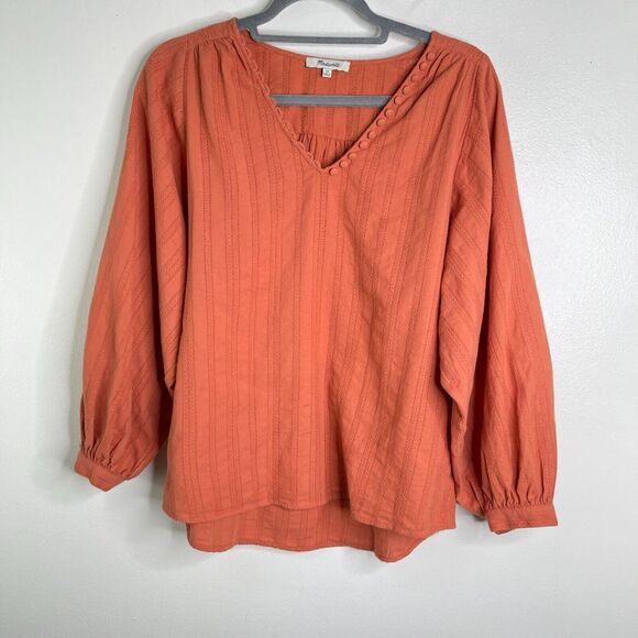 Madewell Raglan Peasant Stripe Orange Boho Oversized Top Women's Size XS - Picture 1 of 8